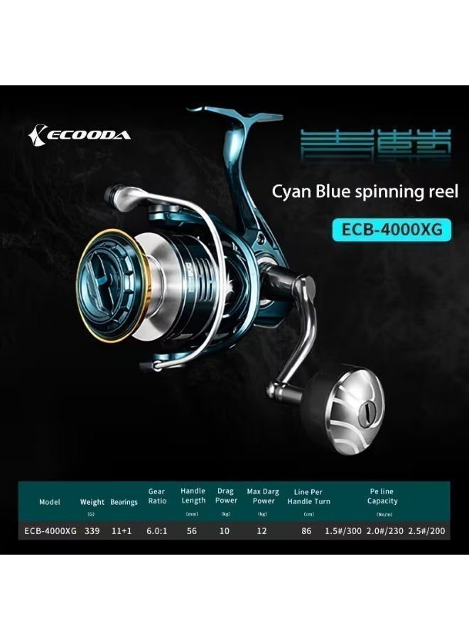 ECOODA Cyanocor Modal Spinning Fishing Reel - Aluminum Alloy, Left/Right Hand Interchangeable, 360° Rotating Spool, Deep Sea & Boat Fishing Gear, Durable Metal Construction - Image 4